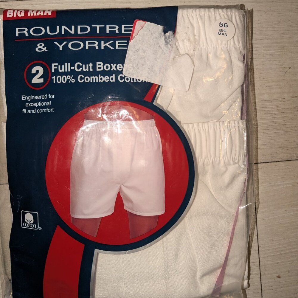 2 Pack Roundtree & Yorke 100% Cotton White Big Man Full-Cut Boxers Size 56